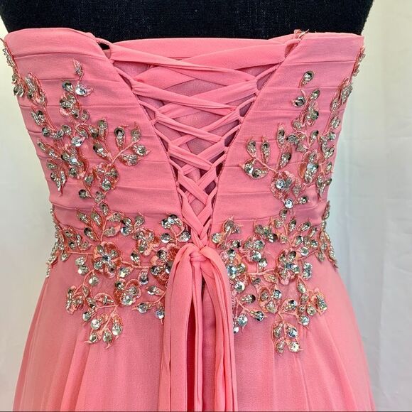 Anna Rose gorgeous pink sleeveless sequin beaded sweetheart prom bridesmaid gown - Picture 9 of 15